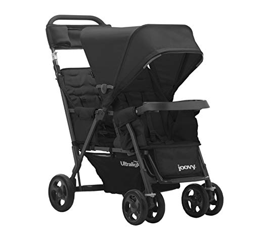Joovy Caboose Too Ultralight Graphite Stand-On Tandem Double Stroller - Compact Foldable Baby Stroller for Twins & Siblings (Black, 38x21.25x42 Inch) - Perfect for Shopping, Travel & Outdoor Adventures