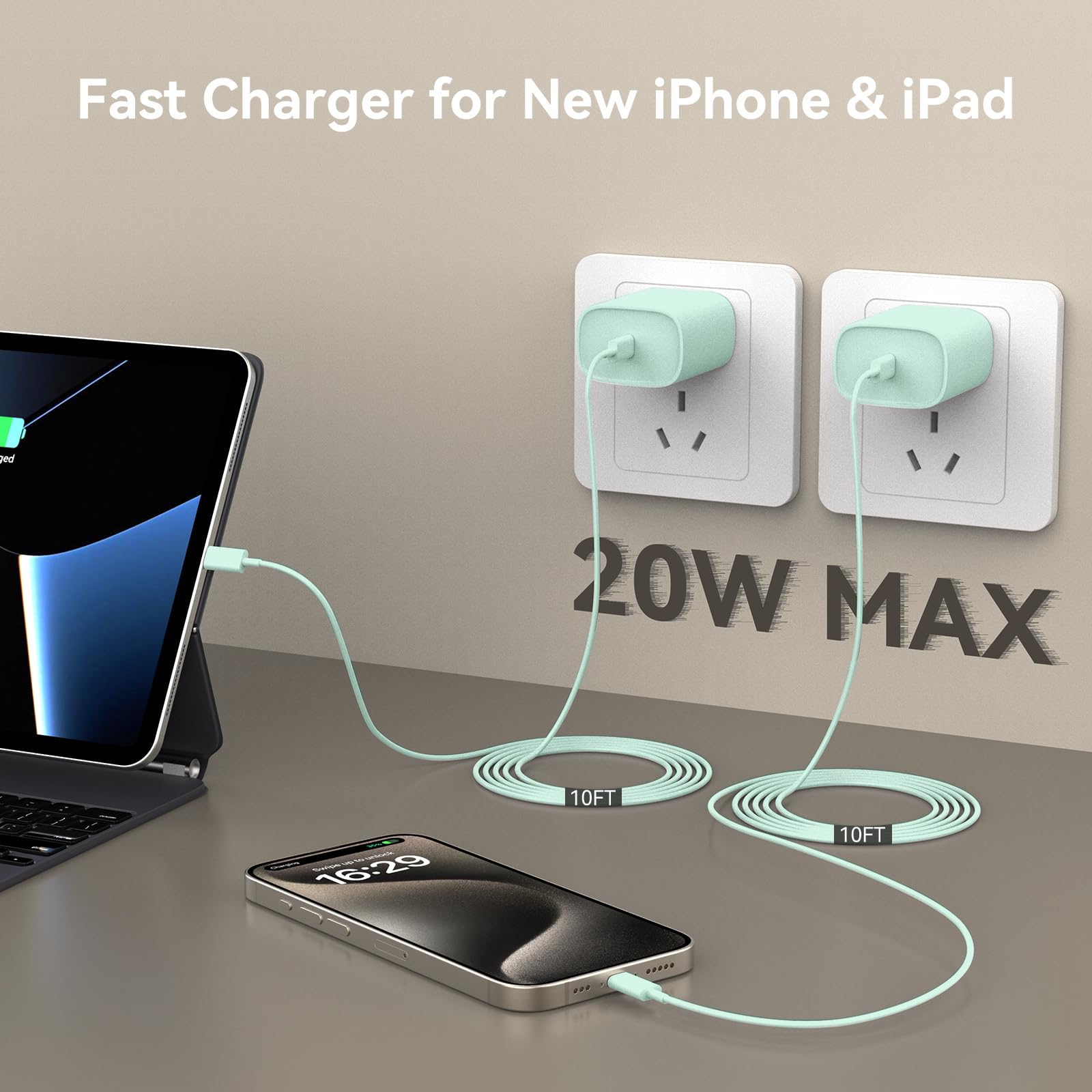 20W USB C Fast Charger Block & 3FT USB C to C Cable for iPhone 16/15 Series, iPad Pro/Air - PD Quick Charge for iPhone 16 Pro Max/Plus, 15 Pro Max/Plus - Perfect for Home, Office & Travel Charging