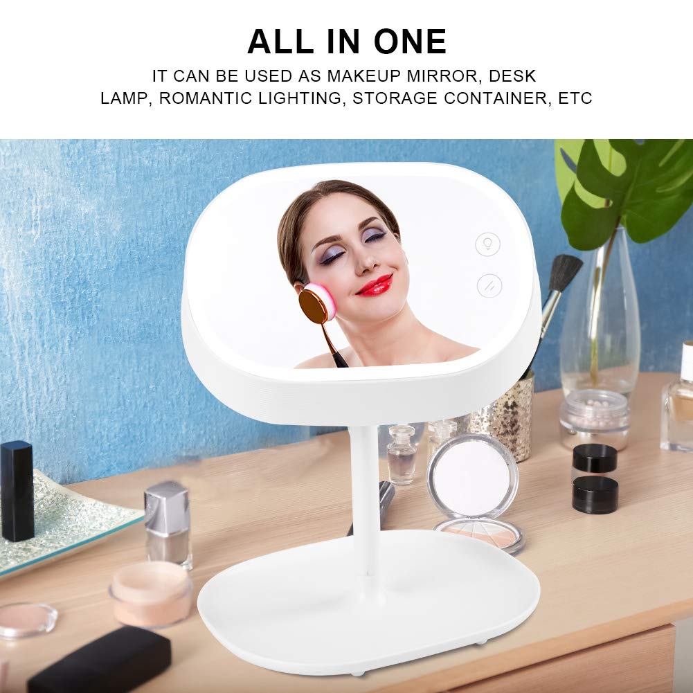 Akozon 2-in-1 LED Ring Light Makeup Mirror & Desk Lamp - Adjustable Rechargeable Dimmable Lighting for YouTube Live Stream, Makeup Studio, Photography, Selfie, Tattoo Artist - Perfect for Home Office & Beauty Salon (White)