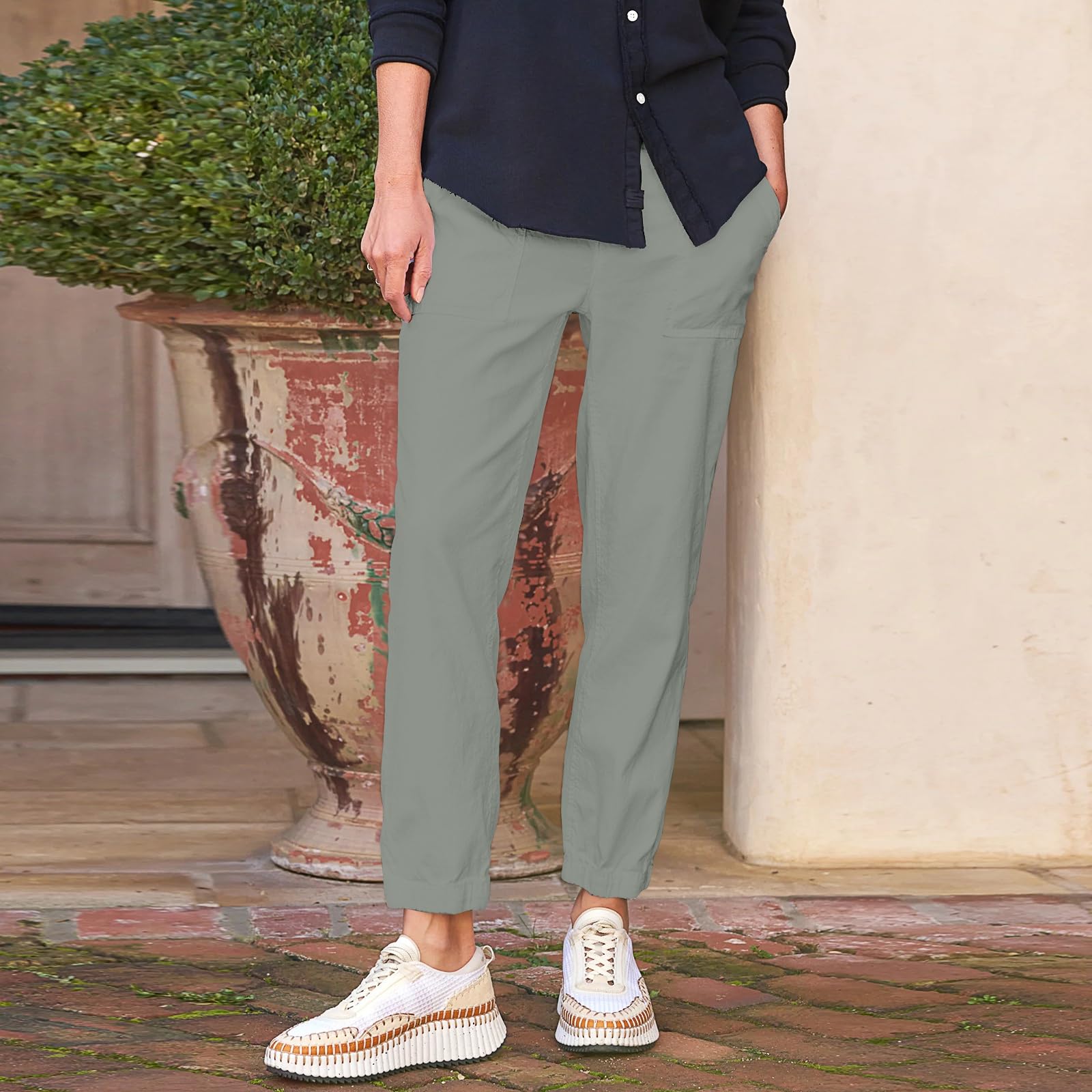 Women's High Waisted Ankle Pants - Stretchy Summer Casual & Business Work Pants with Pockets | Office Wear, Travel & Everyday Comfort