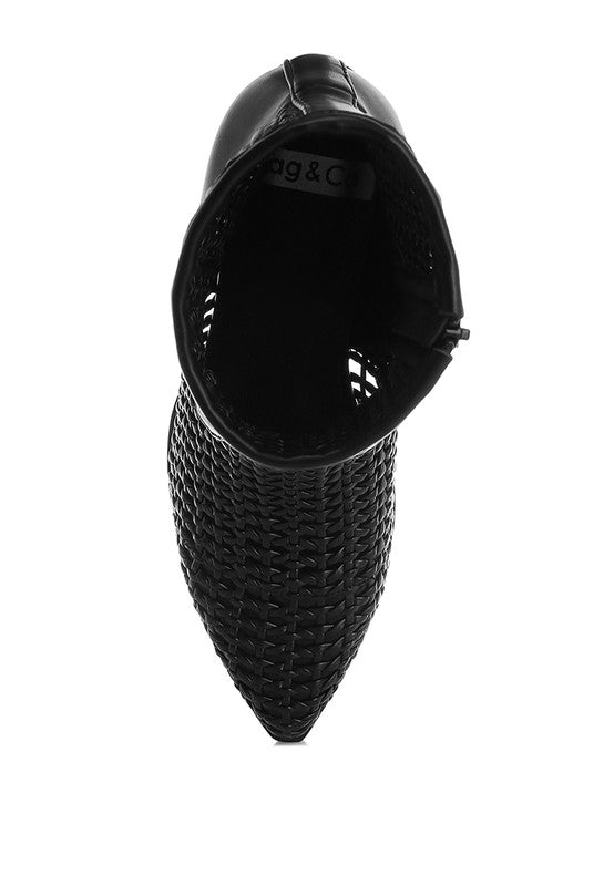 Artisole Women's Woven Pleather Block Heel Boots - Comfortable & Stylish Ankle Booties for Fall & Winter | Perfect for Office, Dating & Night Out