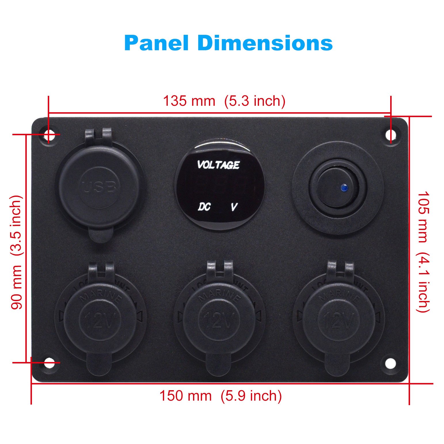 Cllena 12V Cigarette Lighter Socket Panel with 3-Port Splitter, 4.2A Dual USB Charger & LED Voltmeter - On/Off Rocker Switch for Cars, Trucks, RVs, Boats & Marine Vehicles - Perfect for Road Trips, Camping & Powering Multiple Devices On The Go