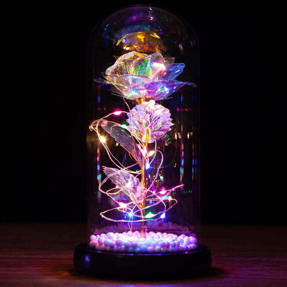 Forever Enchanted Rose in Glass Dome with Colorful LED Lights - Romantic Gift for Valentine's Day, Mother's Day & Anniversaries - Perfect for Home Decor, Wedding Centerpieces & Special Occasion Presents