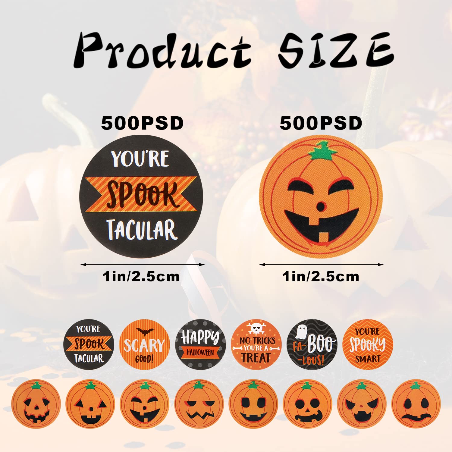 AIEX 1000pcs Halloween Stickers - 1 Inch Round Pumpkin Labels, Cute Halloween Party Stickers for Kids Decorations, Trick or Treat Favors, Scrapbooking & DIY Crafts