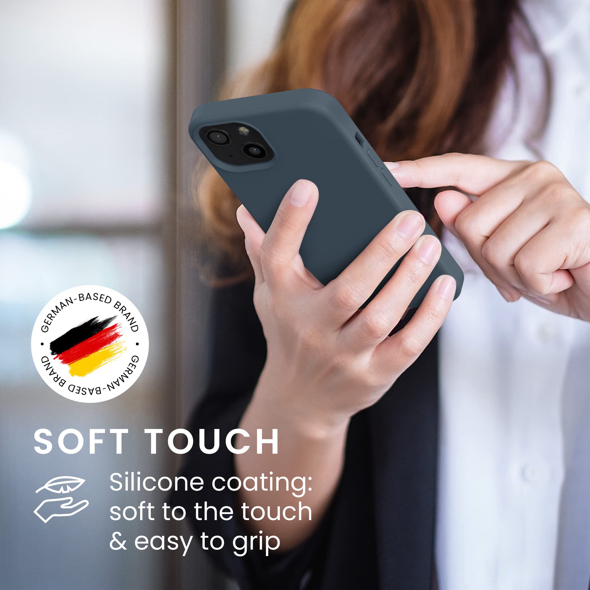 kwmobile Shockproof TPU Silicone Case for Apple iPhone 13 - Soft Protective Phone Cover in Dark Slate | Perfect for Everyday Use, Work & Outdoor Activities