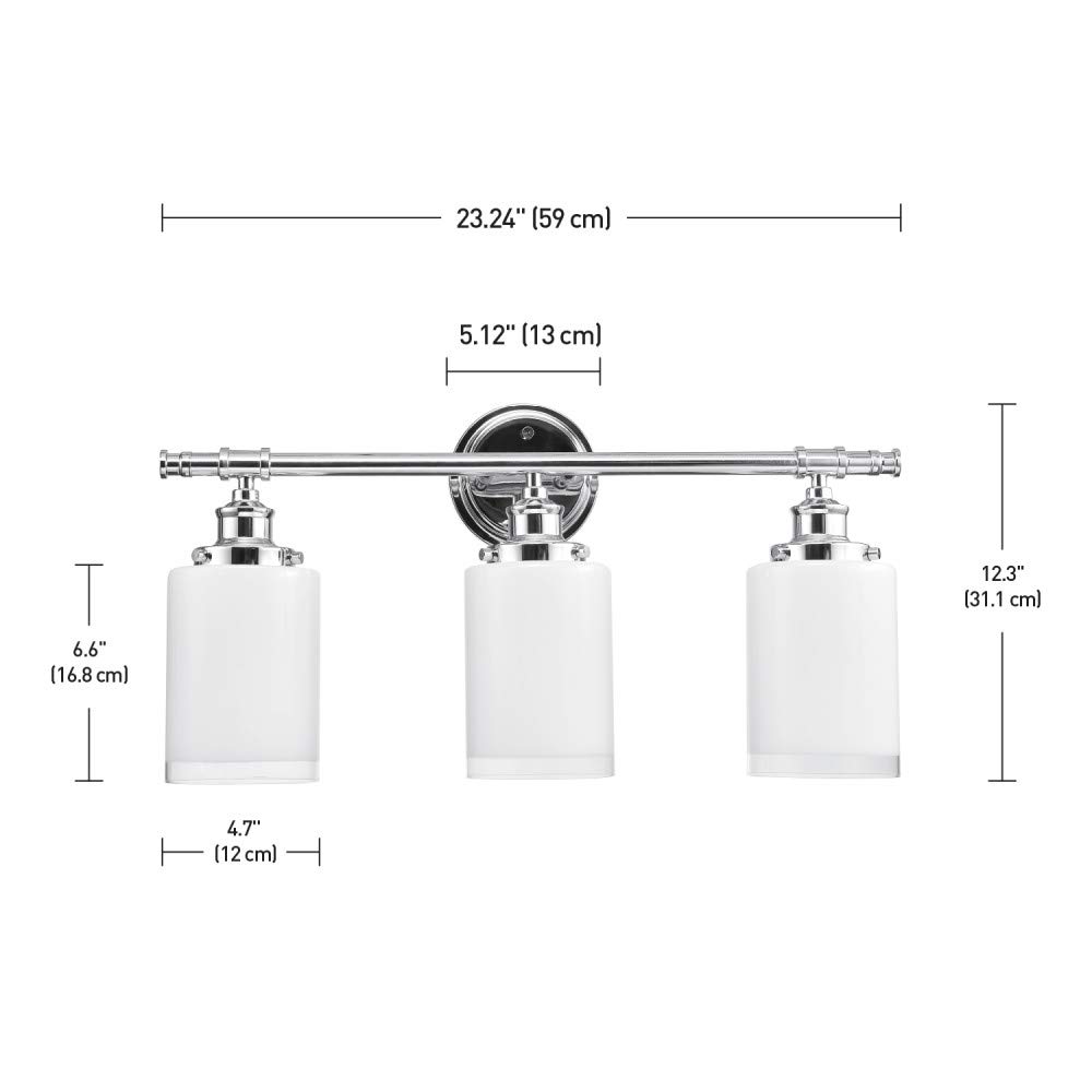 Globe Electric 51414 Freya 5-Piece Bathroom Lighting & Hardware Set - 3 Vanity Lights with White Shades, Towel Bar, Ring, Robe Hook & Toilet Paper Holder in Chrome & Frosted Glass - Perfect for Modern Bathroom Remodel & Home Decor