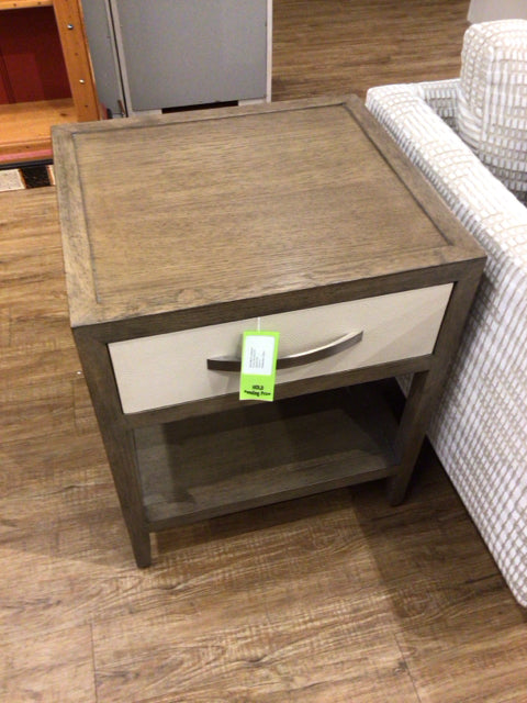 Bassett Modern Emilia Leather Shagreen & Wood Nightstand - Stylish Bedside Table for Bedroom Decor with Storage Drawer - Perfect for Master Bedroom, Guest Room or Apartment