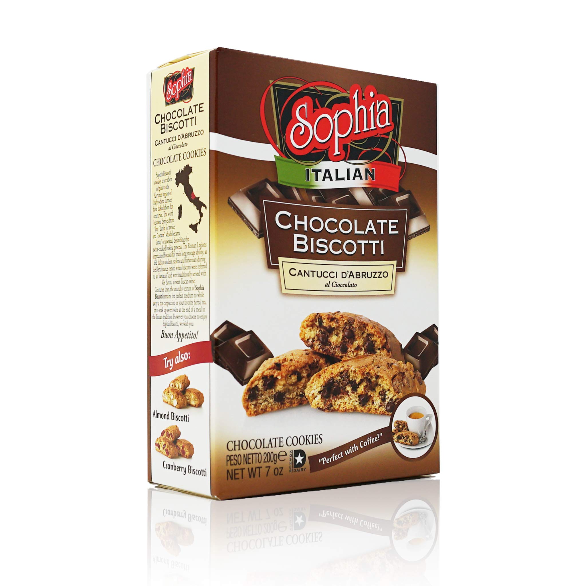 Sophia Biscotti - Premium Chocolate Cantuccini Italian Cookies, 7oz (6-Pack) - Perfect for Coffee, Gifts & Dessert Platters