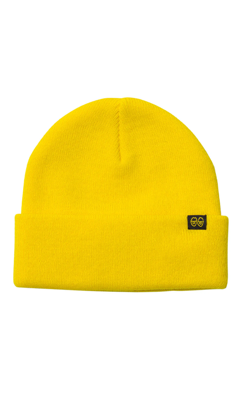 Krooked Eyes Clip Beanie Cuff Yellow - Stylish Winter Hat Accessory for Men & Women - Perfect for Skiing, Snowboarding & Outdoor Activities
