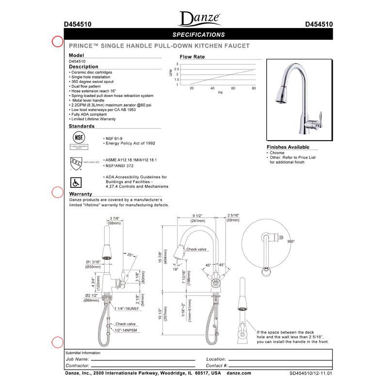 Danze Prince Chrome Single Handle Gooseneck Pull Down Spray Kitchen Faucet - Modern High Arc Design for Easy Dishwashing and Sink Cleaning in Home Kitchens