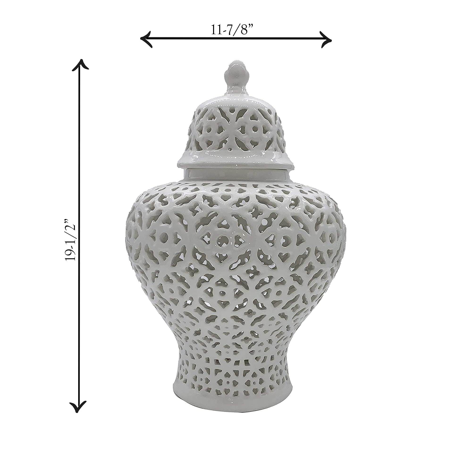 Galt International 19.5” White Lattice Ginger Jar with Lid - Mediterranean Inspired Decorative Vase - Handcrafted Home Decor for Living Room, Kitchen, Dining Table & Entryway - Perfect for Floral Arrangements & Stylish Interior Design