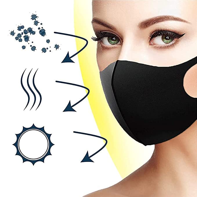 S.A.A Ultra Comfortable Washable Reusable Nylon Face Mask for Men & Women - Breathable, UV Protection, Anti-Bacterial, Stretchable & Allergy-Free - Perfect for Outdoor Activities, Travel & Daily Protection (Black, 3-Pack)