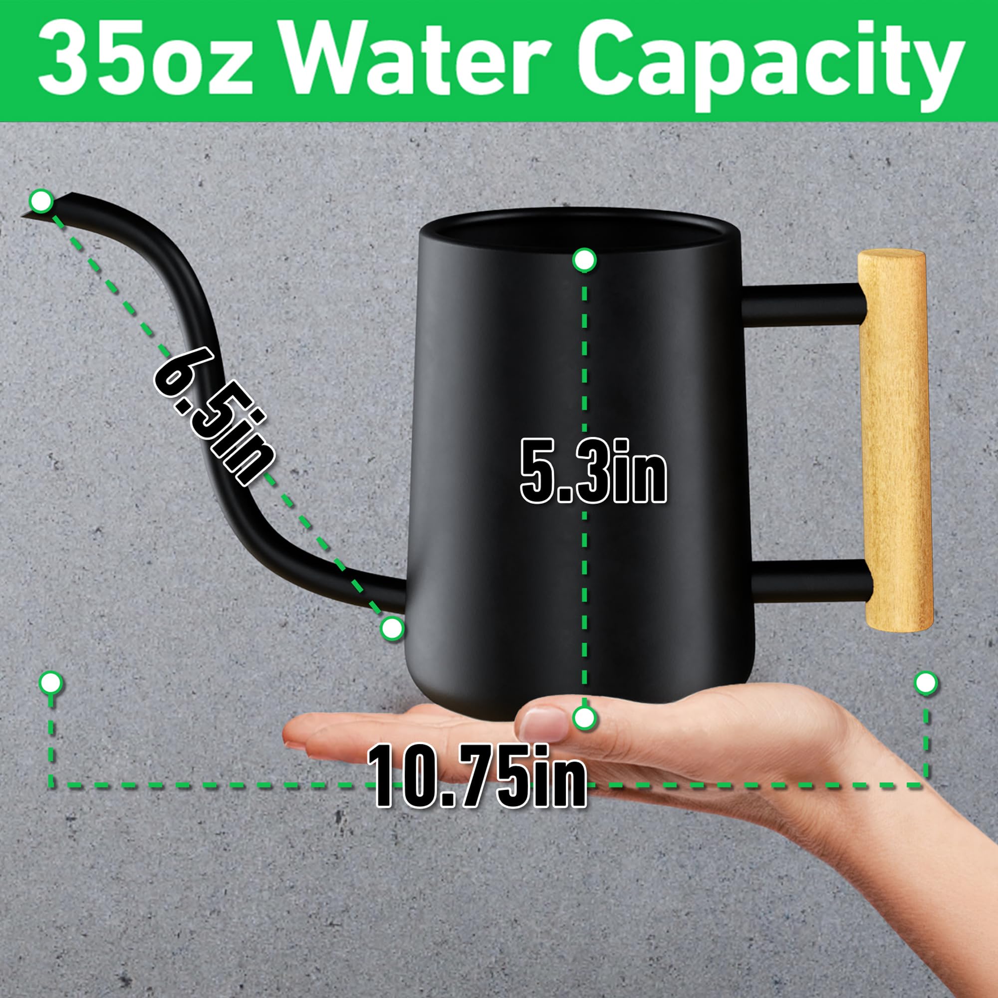 35oz Indoor Watering Can with Long Spout - Small Black Plant Watering Pot for Houseplants, Succulents & Herbs - Perfect for Home, Office & Garden Use