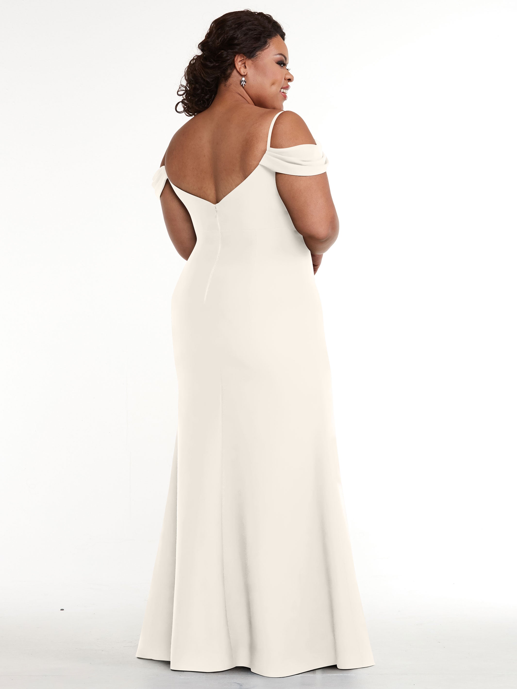 Elegant 83029 Stretch Chiffon Off-Shoulder Bridesmaid Dress with Thigh High Slit - Perfect for Weddings, Parties & Formal Events