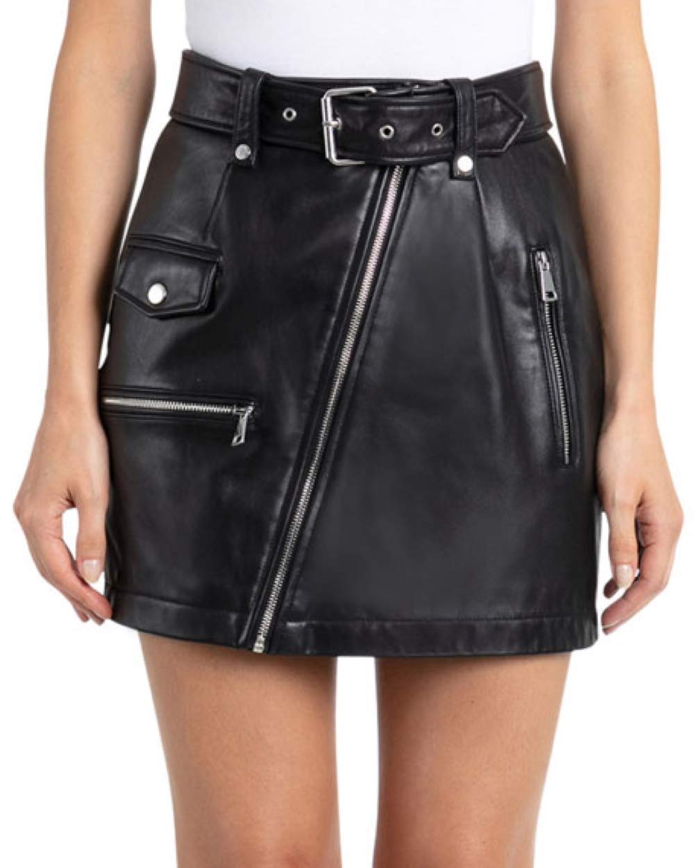 Black Leather Moto Biker Mini Skirt for Women - Edgy Fashion Punk Rock Style Skirt - Perfect for Motorcycle Riding, Concerts & Night Out