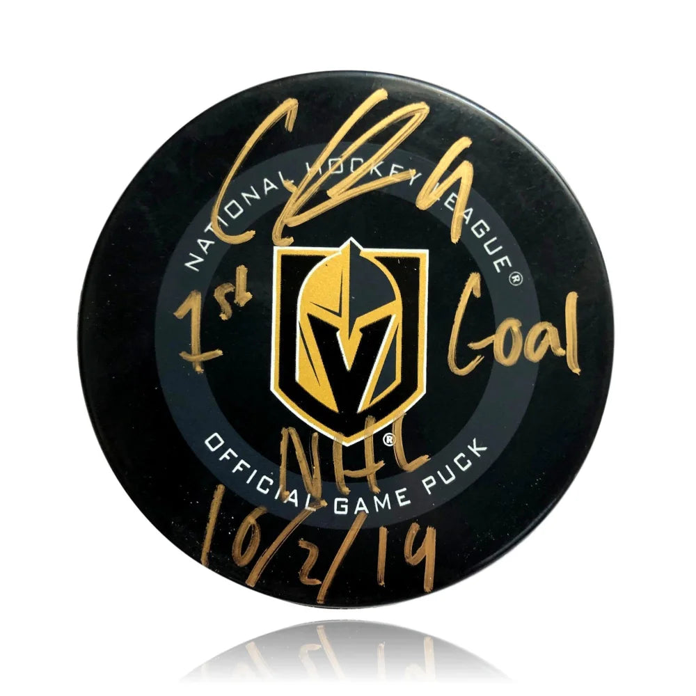 Cody Glass Signed Vegas Golden Knights Authentic Hockey Puck - 1st Goal Inscribed 10/2/19 with PSA/DNA COA - Collectible Memorabilia for NHL Fans & Sports Collectors - Perfect for Display, Gifts, and Hockey Memorabilia Collections