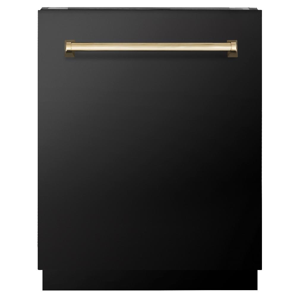 ZLINE Autograph Edition 24-Inch Top Control Tall Tub Dishwasher with 3rd Rack - Black Stainless Steel & Polished Gold Handle, 51dBA Quiet Operation - Perfect for Modern Kitchens, Open Concept Homes & Entertaining Spaces