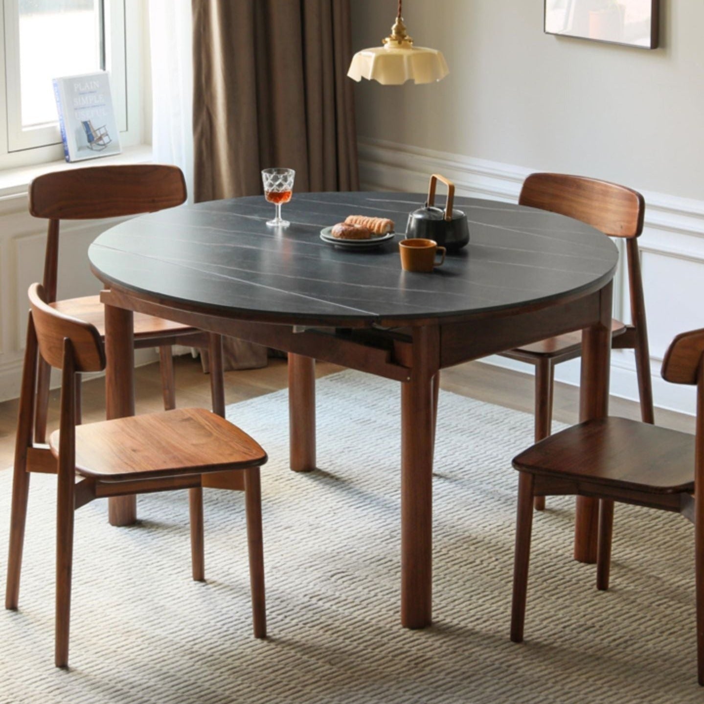Premium Black Walnut Solid Wood Folding Round Dining Table - Handcrafted Natural Wood Table for Kitchen, Dining Room, Small Space & Outdoor Entertaining