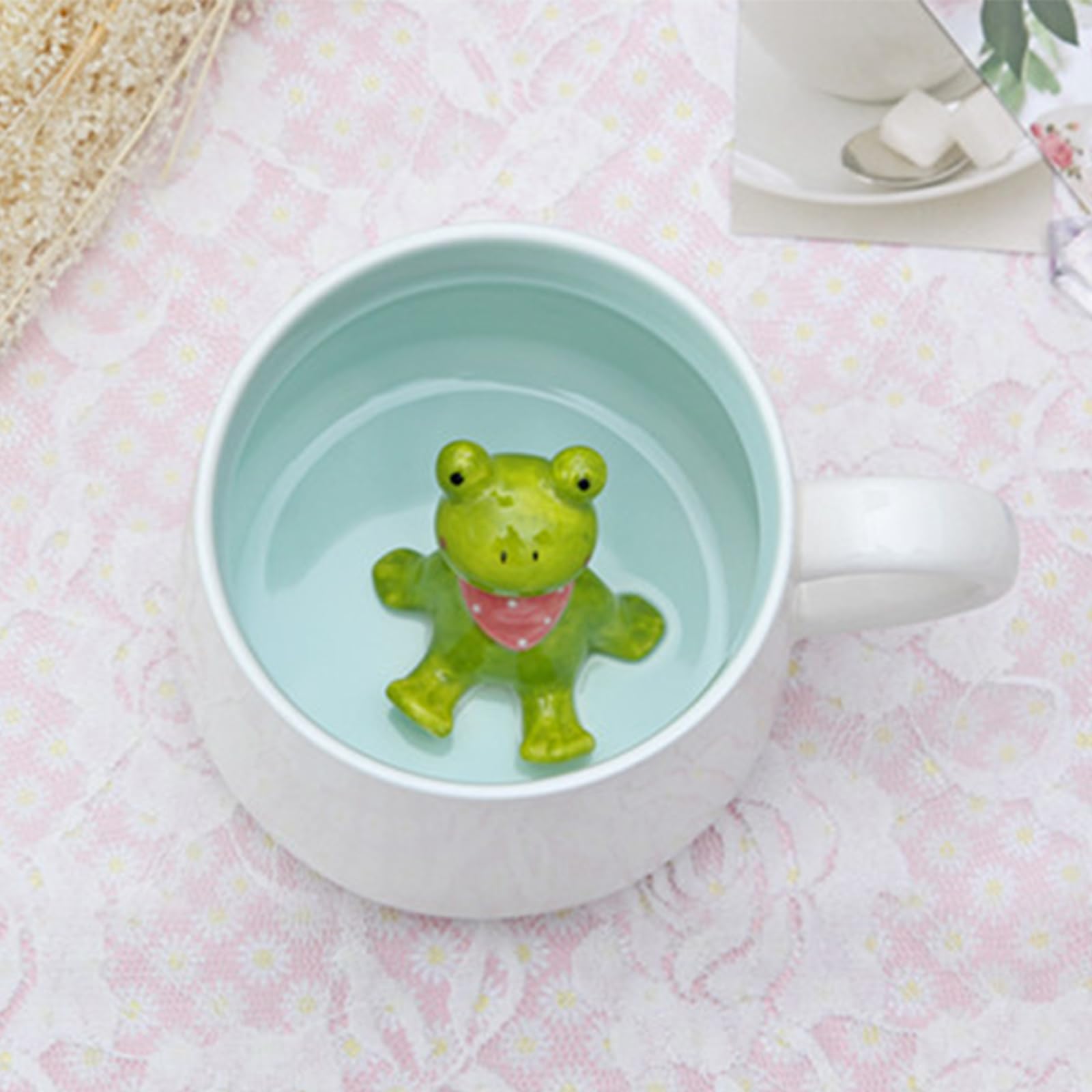 Funny Frog Coffee Mug with Animal Inside - 12 Oz Ceramic Novelty Cup with Handle & Spoon - Cute Tea Cup for Kids, Unique Birthday Gift for Women & Friends - Perfect for Home, Office & Coffee Lovers