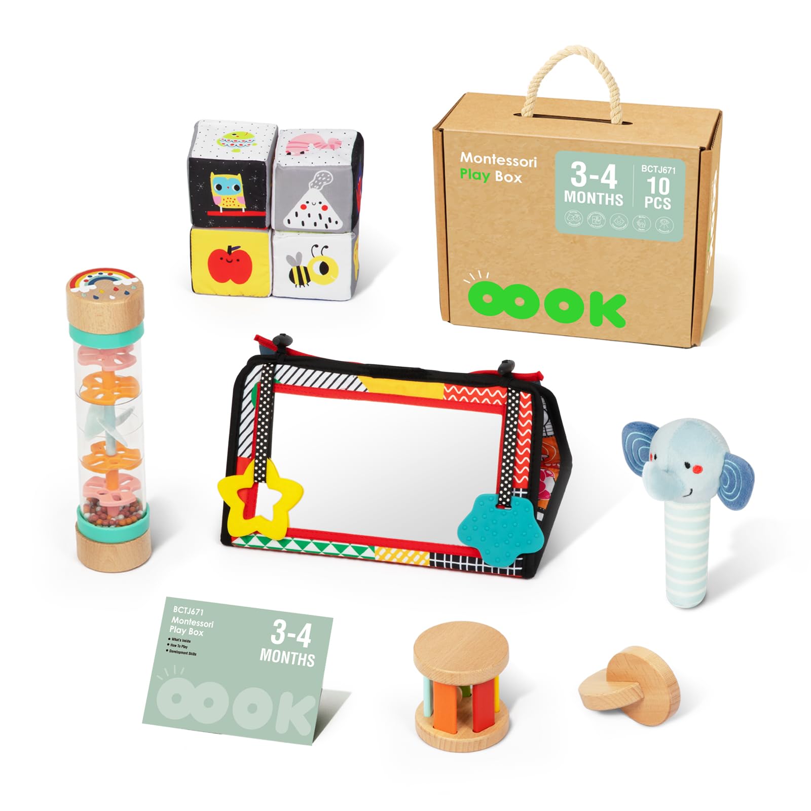 Montessori Toys for Babies 0-6 Months - 7 in 1 Educational Learning Set with Tummy Time Toys, Beaded Raindrops, Fabric Blocks & More | Perfect for Newborn Sensory Development, Early Learning & Playtime Activities