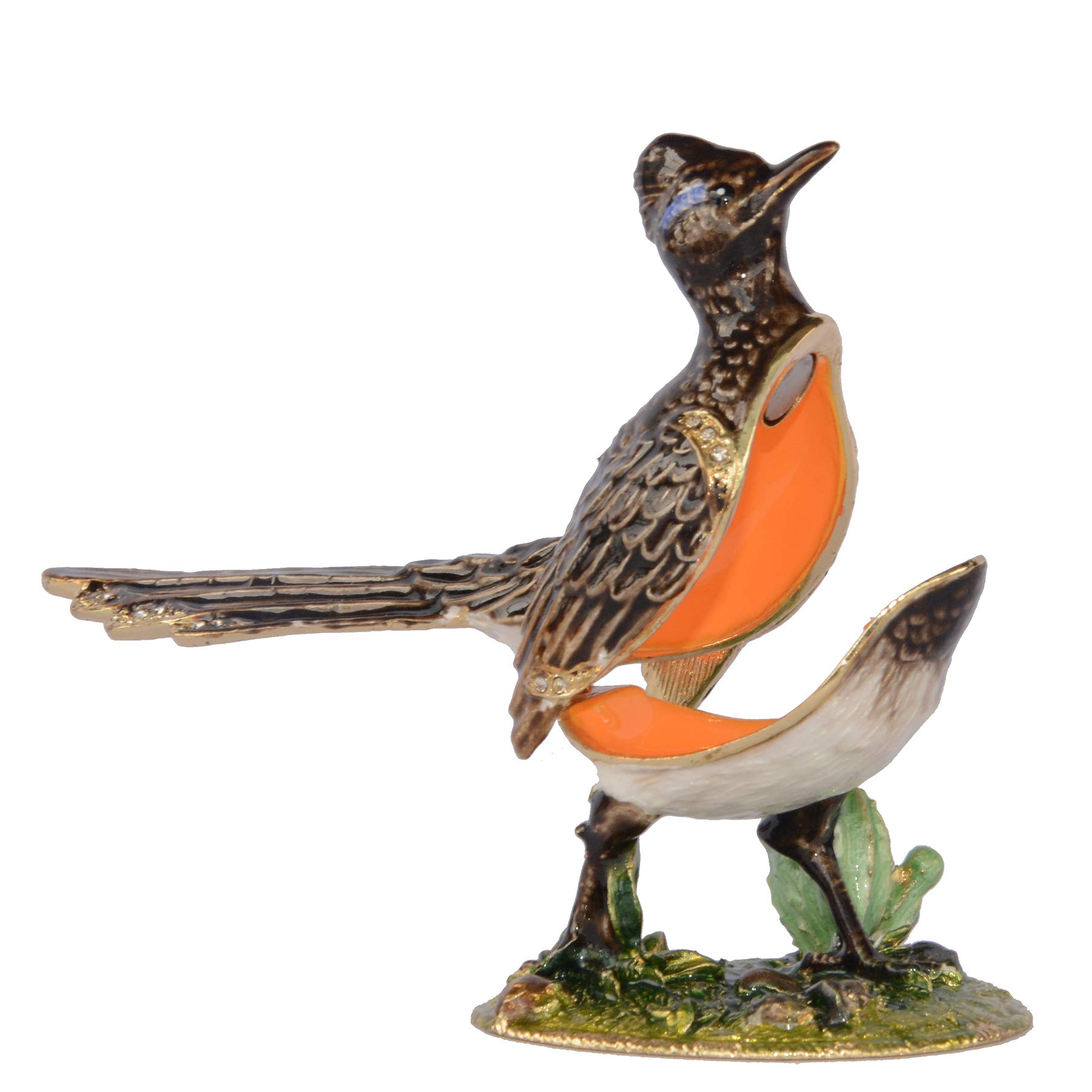 Hand Painted Roadrunner Trinket Box - Decorative Jewelry Storage Box with Hinged Lid, Ring & Earring Holder - Bird Figurine Collectible Gift for Home Decor, Dresser Organizer & Travel Jewelry Case