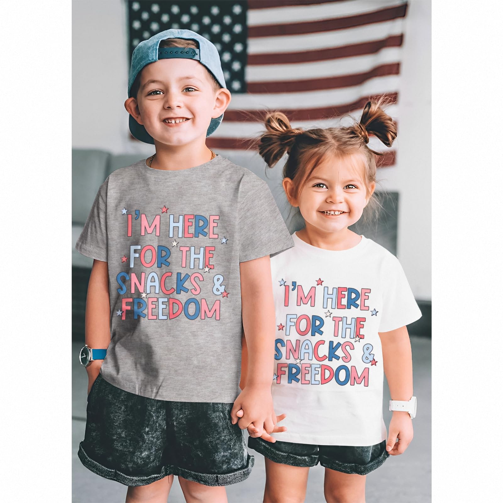 4th of July Toddler T-Shirt - Patriotic 'I'm Here for The Snacks' Graphic Tee for Boys & Girls | BBQ & Party Outfit