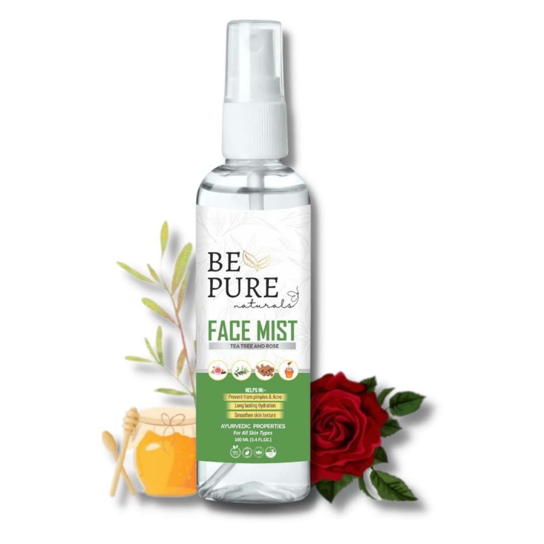 Be Pure Naturals Pimple Clear Face Mist - 100% Ayurvedic Acne Treatment for Pimples, Rashes & Skin Irritations | Soothes Sunburn, Itching & Allergies (100ml) | Perfect for Daily Skincare, Post-Workout Refresh & Travel Essentials