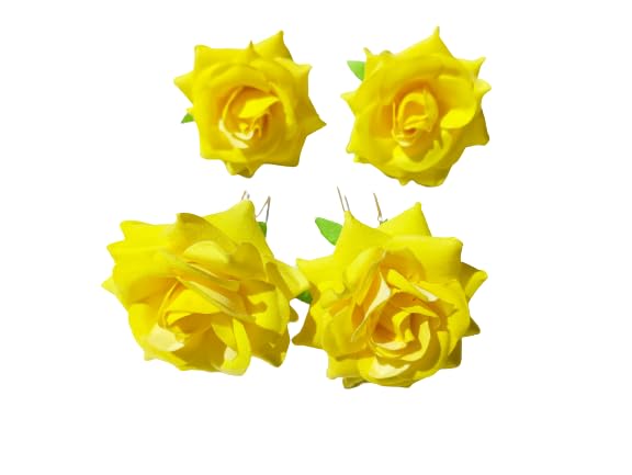 KETAKETI Yellow Flower Juda Hair Pin - Handmade Set of 4 Red Hair Clips for Women & Girls - Stylish Hair Accessories for Weddings, Parties & Daily Wear