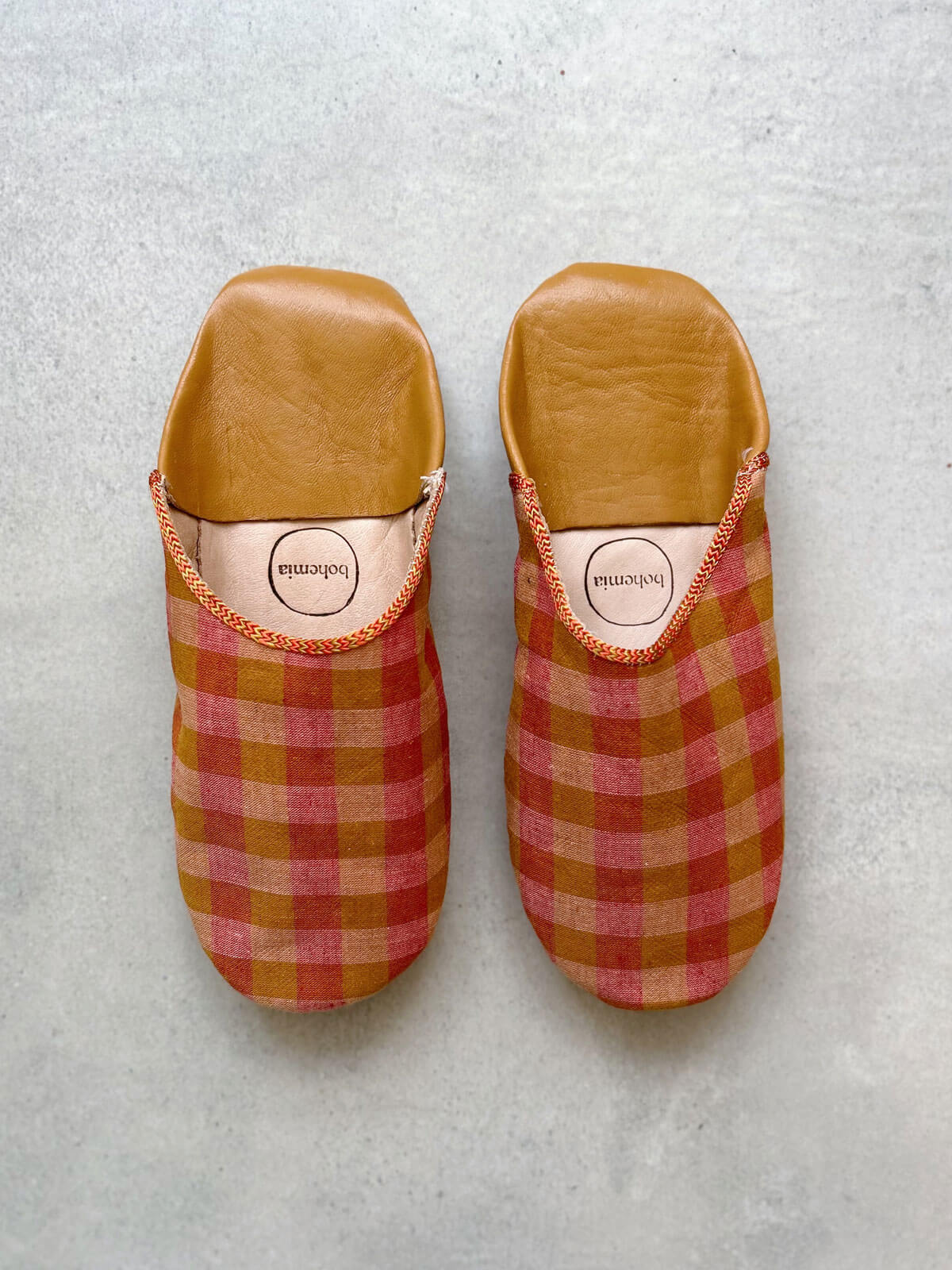 Margot Linen Babouche Slippers for Women - Soft Burnt Orange Check Pattern Comfortable House Shoes - Perfect for Home, Lounge & Indoor Relaxation
