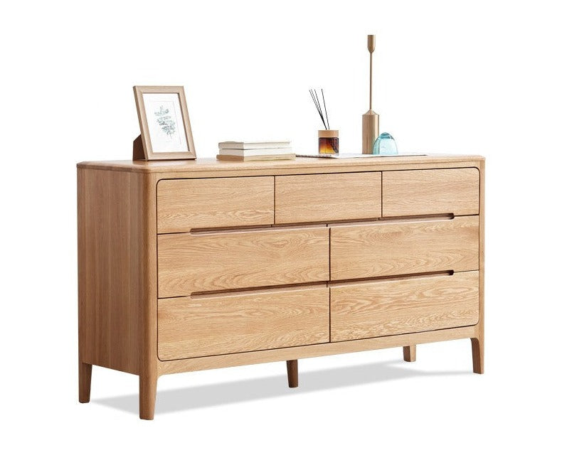 Solid Oak Wood Seattle Wide Chest of Drawers - 6-Drawer Dresser for Bedroom Storage & Organization | Perfect for Home, Office, or Dorm Room Furniture