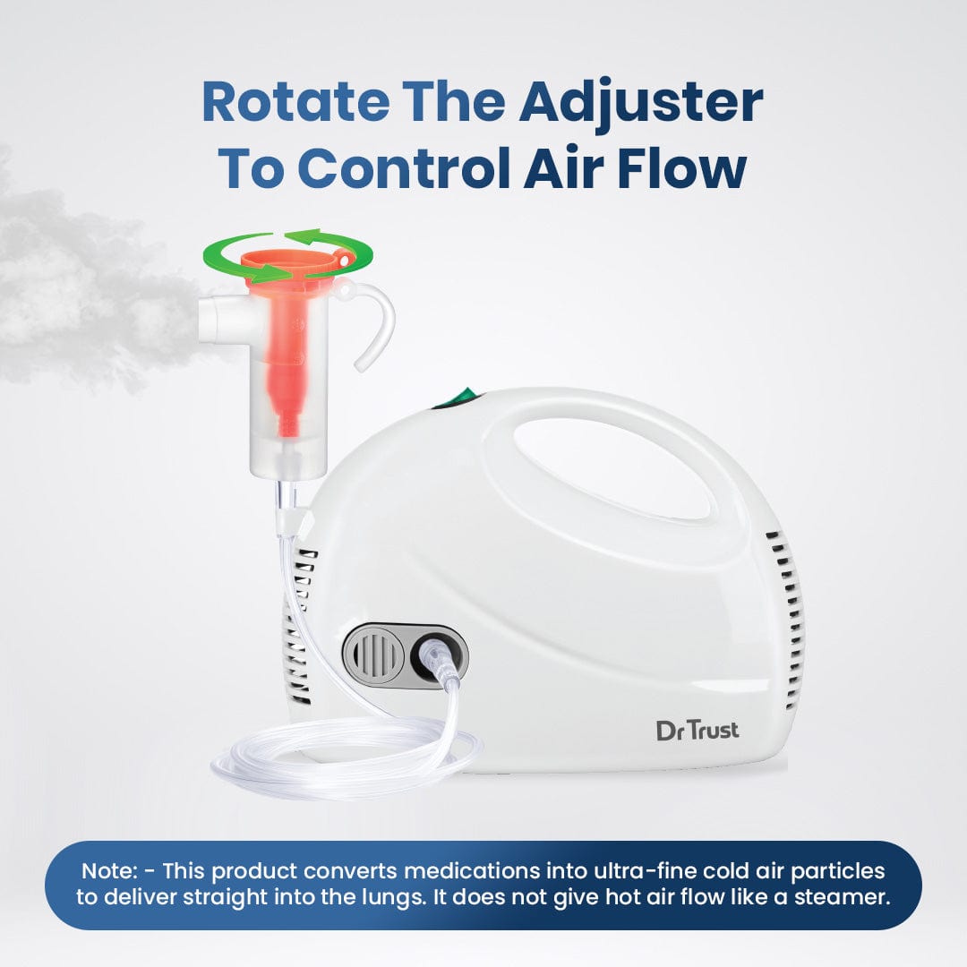 Dr Trust USA Portable Compressor Nebulizer Machine with Adjustable Flow Control - Fast & Quiet Breathing Treatment for Adults & Kids at Home or Travel