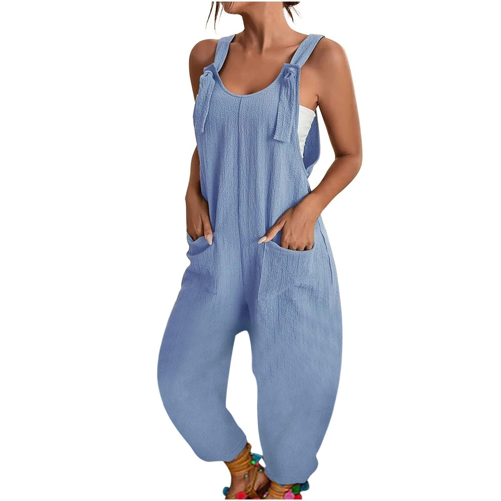 Women's Oversized Sleeveless Jumpsuit with Pockets - Casual One Piece Romper for Summer Outfits, Beach Wear & Street Style Fashion