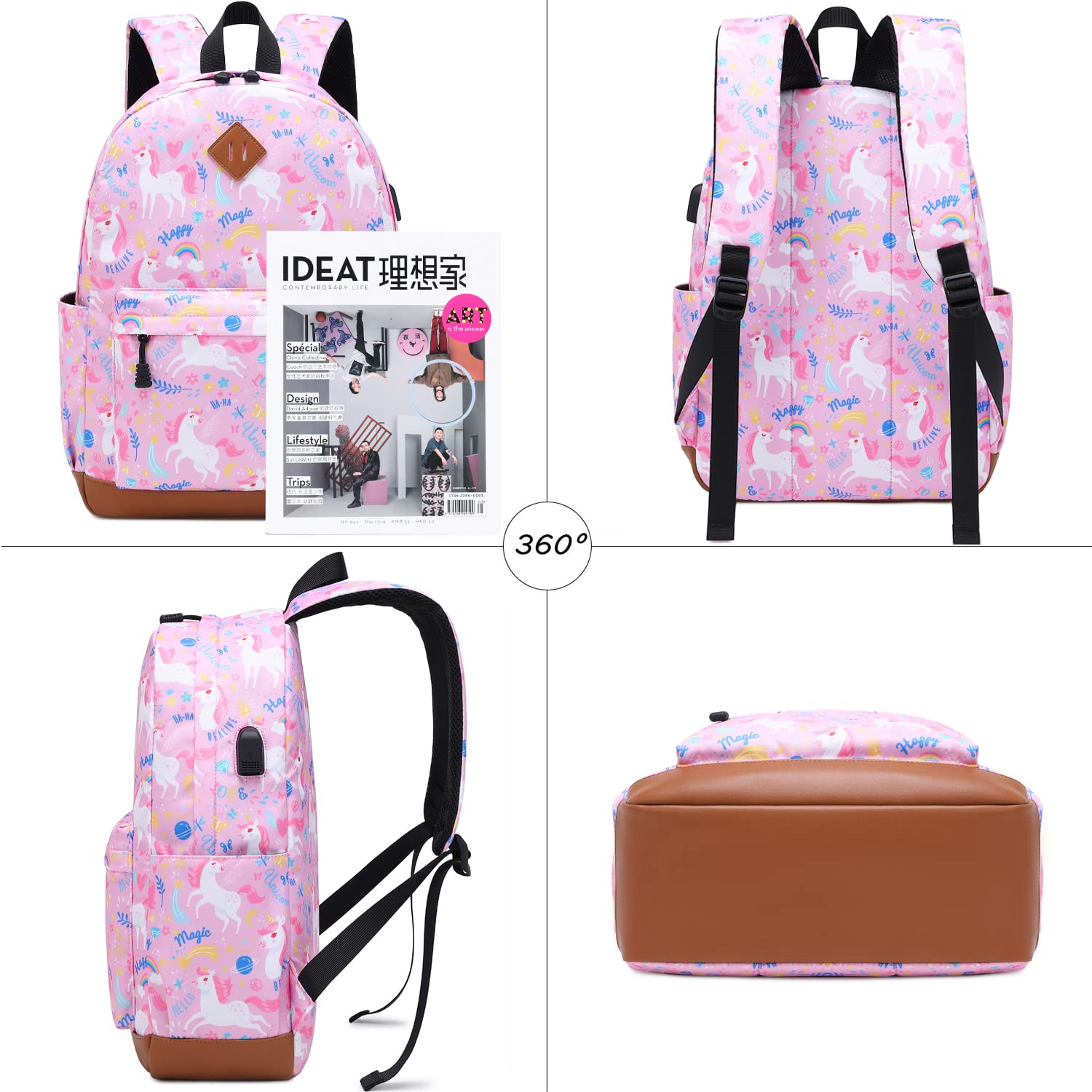 Soekidy Girls Backpack for School - Cute Fox & Unicorn Design, Lightweight Kids Bookbag Set for Preschool & Elementary Students | Perfect for Daily Use, Travel & Outdoor Adventures