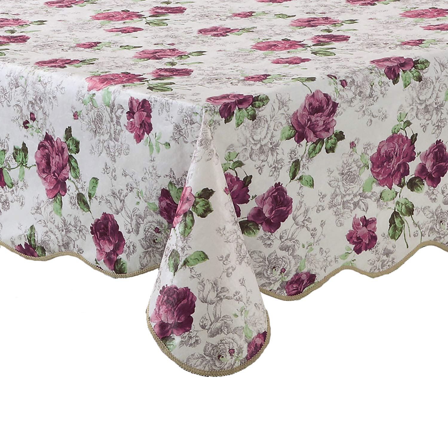 Waterproof Rose Tablecloth - Rectangle Vinyl Table Cover with Flannel Backing, Reusable Plastic Tablecloth for Parties, Kitchen, Picnic (54x72 Inch) | Perfect for Outdoor Dining, Wedding Decor & Holiday Gatherings