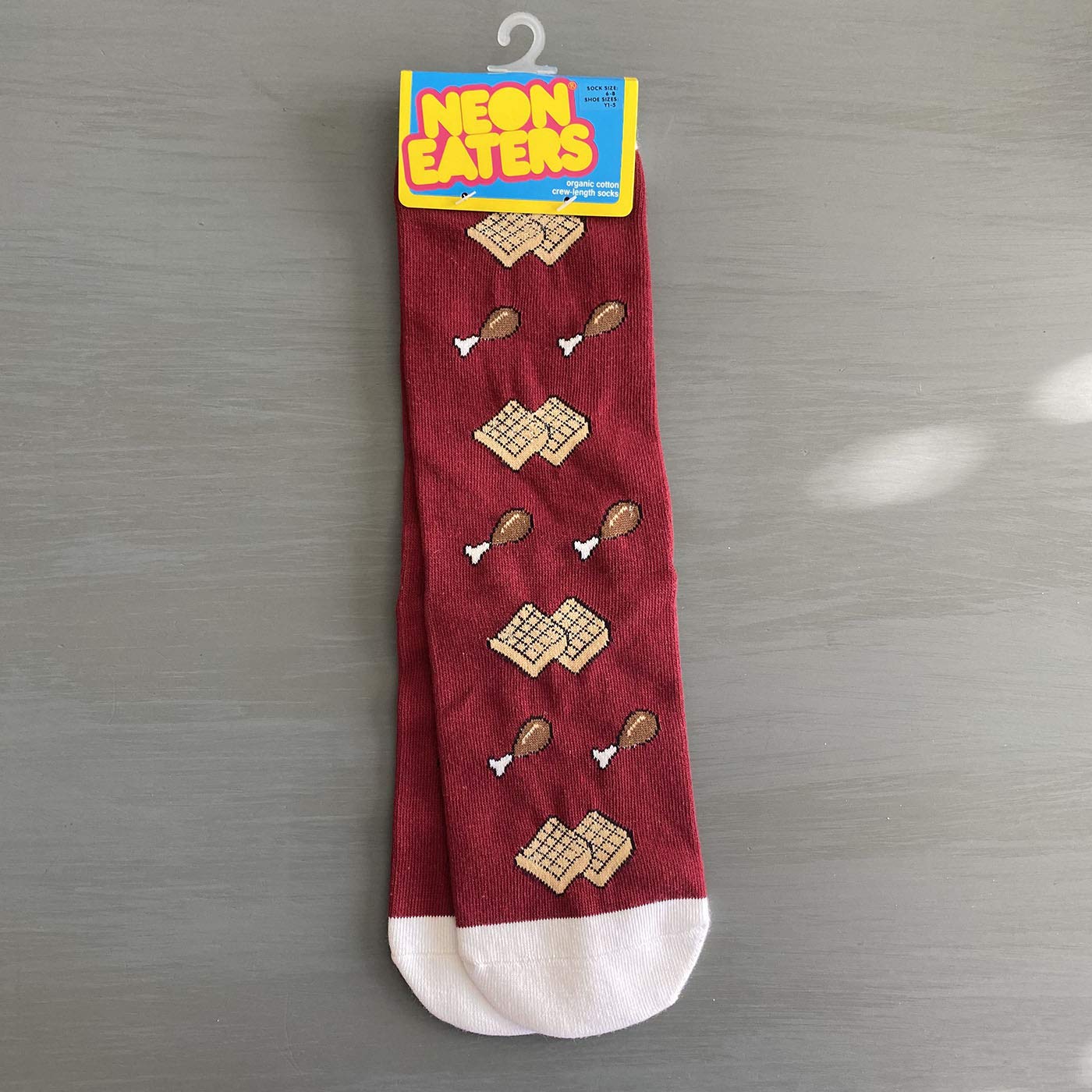 Funky Chicken & Waffles Crew Socks - Crazy Novelty Socks for Men, Women & Kids - Comfortable Cotton Blend Socks for Casual Wear, Cosplay & Gift Giving