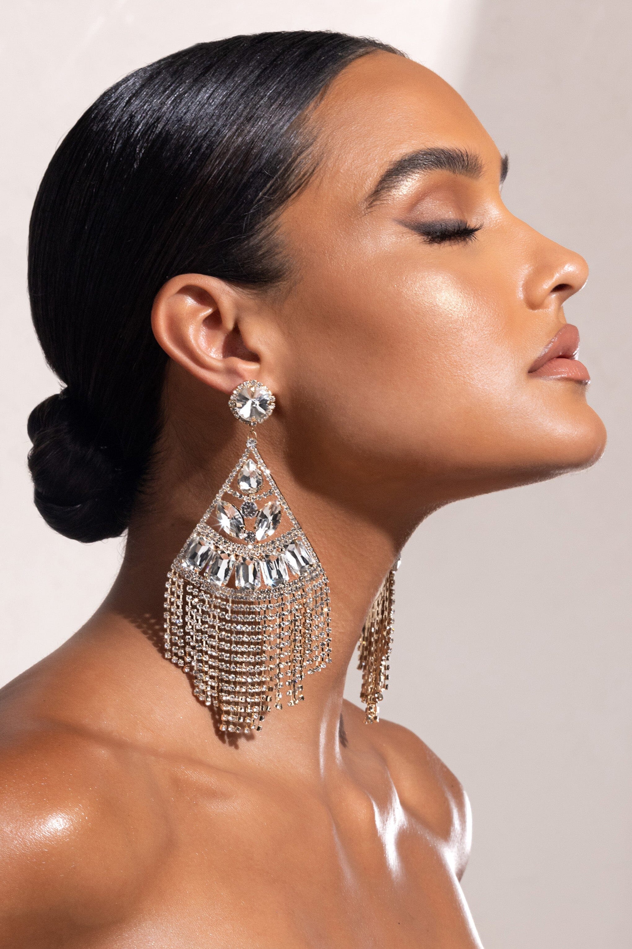 Elegant Gold Statement Crystal Drop Tassel Earrings for Women - Perfect for Parties, Weddings & Evening Events