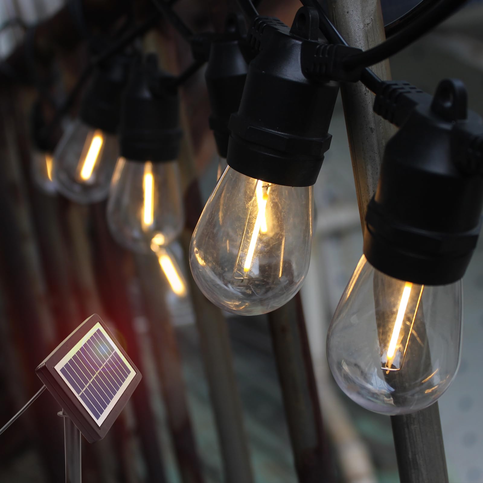 29FT Solar String Lights Outdoor - 10 S14 LED Edison Bulbs, IP65 Waterproof, Warm White, Solar Powered for Patio, Garden, Yard, Porch, Gazebo Decor - Perfect for Evening Gatherings & Outdoor Ambiance