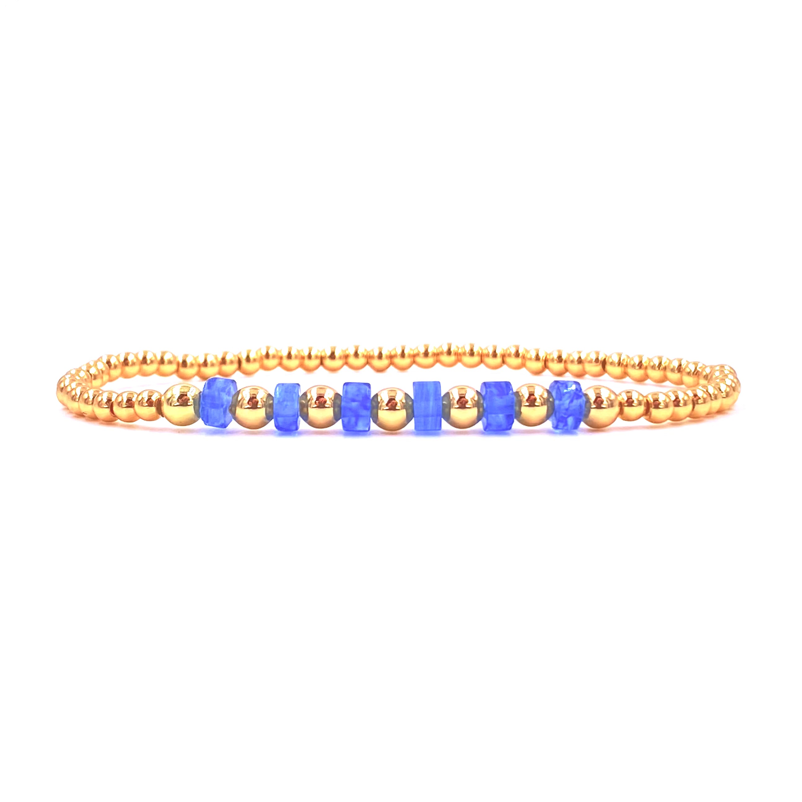 Ashley Gold Stainless Steel 6 Semi Precious Stone Beaded Stretch Bracelet for Women - Elegant Jewelry Gift for Birthday, Anniversary & Party Wear