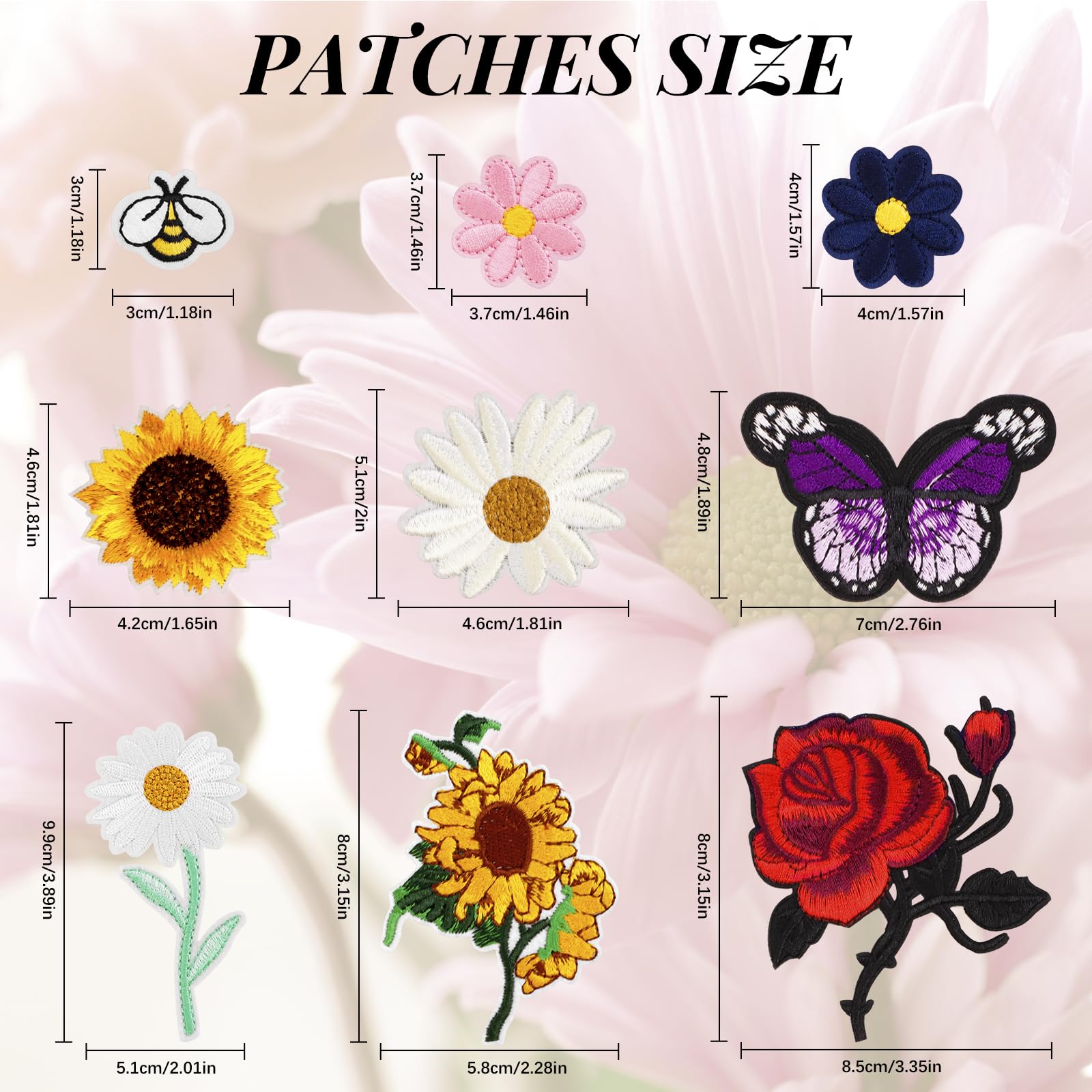 RETON 72 Pcs Embroidered Iron-On Patches for Clothing - Butterfly, Flower, Bee, Rose & Daisy Applique Patches for Jackets, Jeans & Backpacks | DIY Fashion Customization & Outfit Personalization