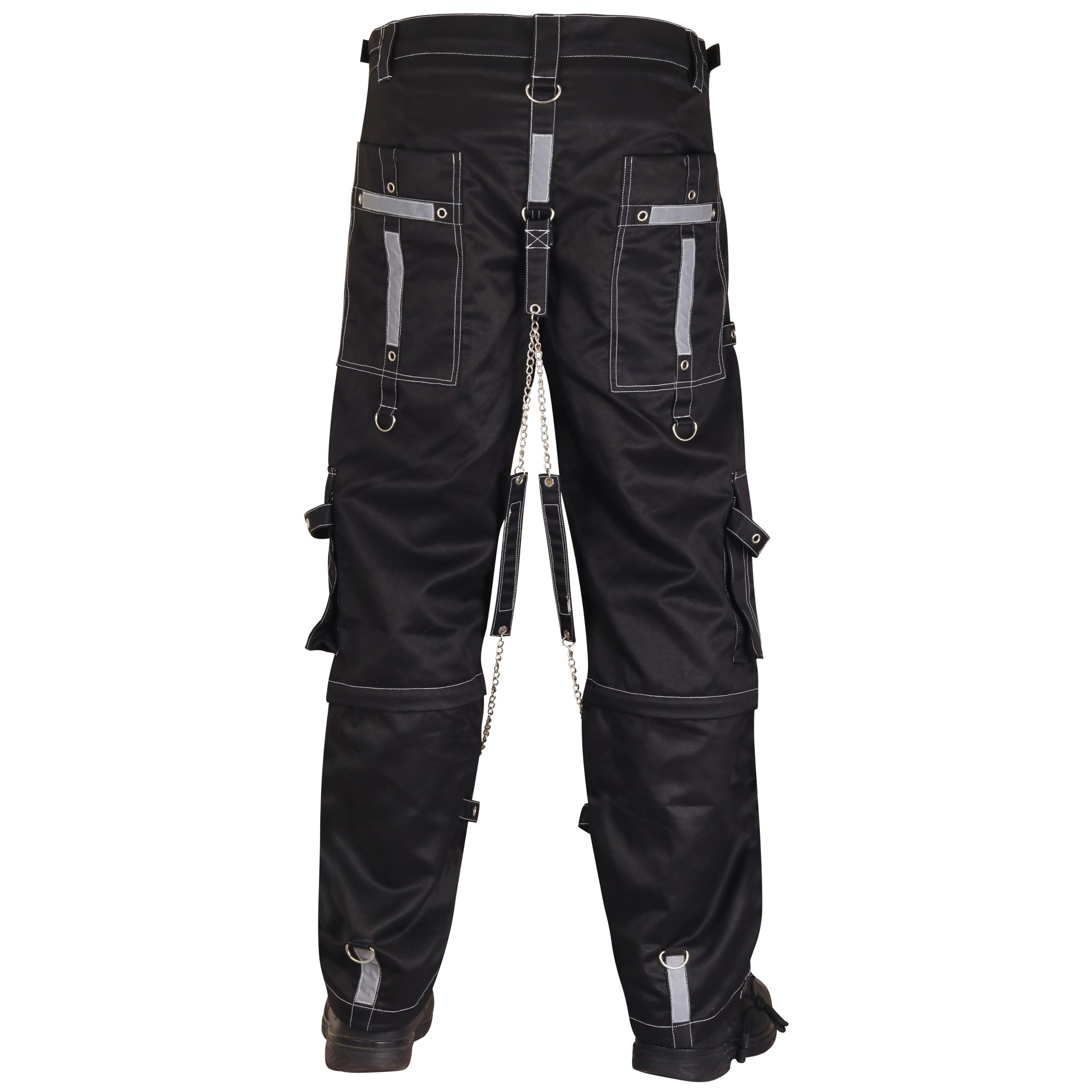 Gothic Punk Rock Emo Bondage Pants for Men - Reflective Alternative Trouser Shorts | Black Small Size | Perfect for Concerts, Raves & Alternative Fashion