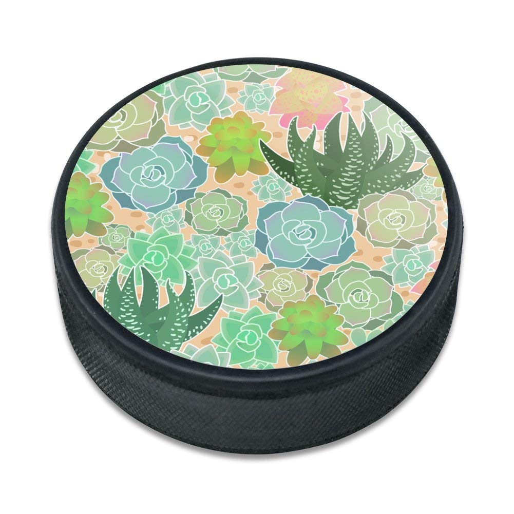 Succulent Cactus Aloe Plants Pattern Ice Hockey Puck - Unique Hockey Accessory for Players & Fans - Perfect for Games, Practice & Decorative Display