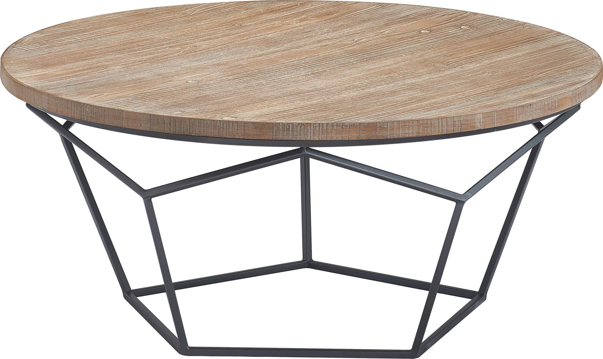 Tommy Hilfiger Avalon Round Coffee Table - Distressed Wood Finish - Modern Farmhouse Living Room Furniture for Home Decor