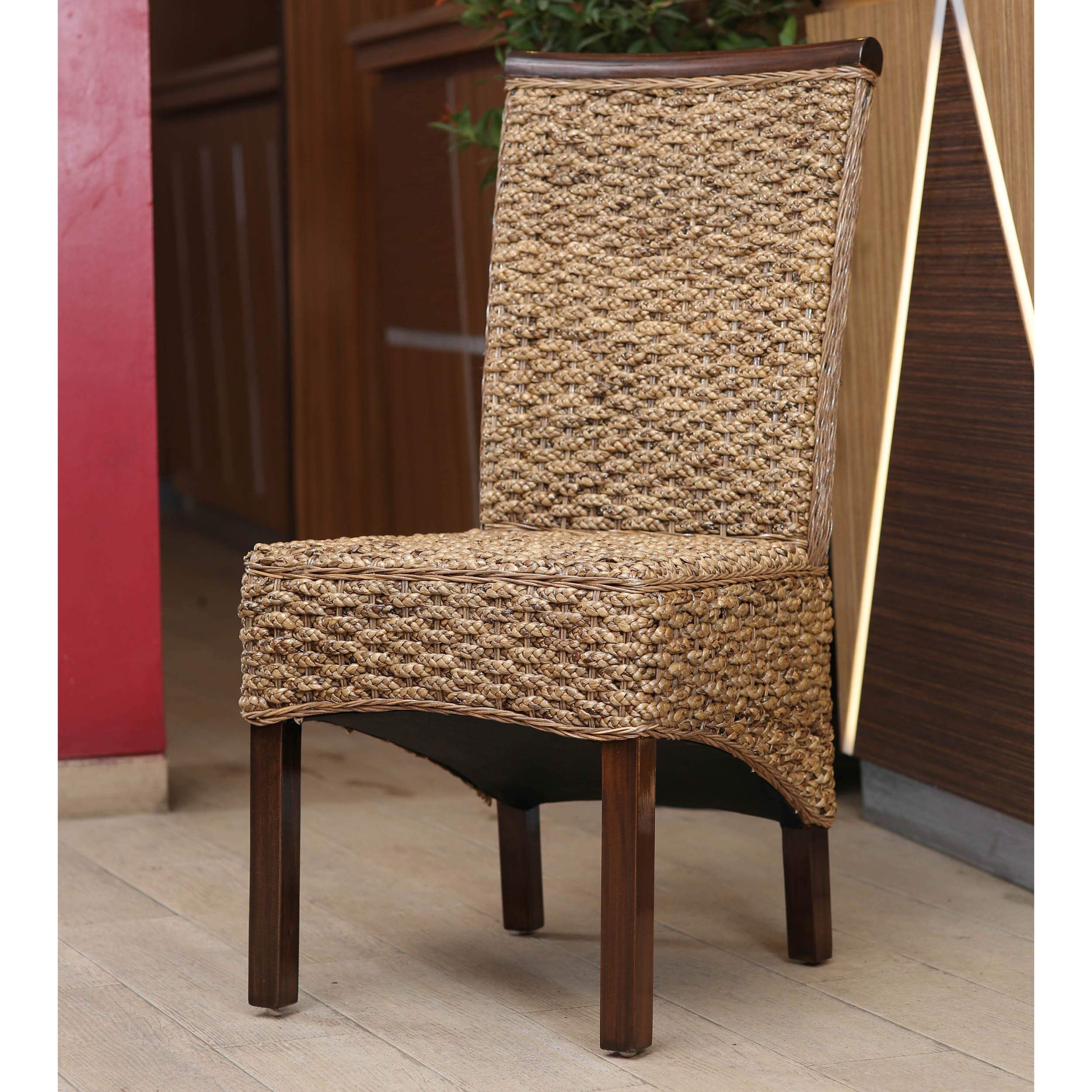 Natural Hyacinth Woven Dining Chairs (Set of 2) - Handmade Rattan Bistro Chairs for Patio, Garden, or Indoor Dining Room - Eco-Friendly Boho Style Seating
