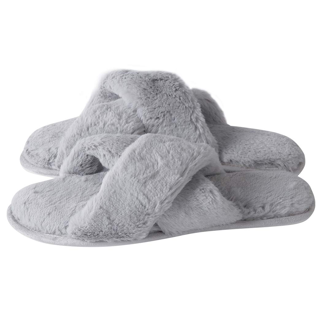 Women's Cozy Fuzzy Home Slippers - Lightweight Indoor House Slippers with Cross/Open Toe Design - Perfect for Relaxing at Home, Lounging & Comfort