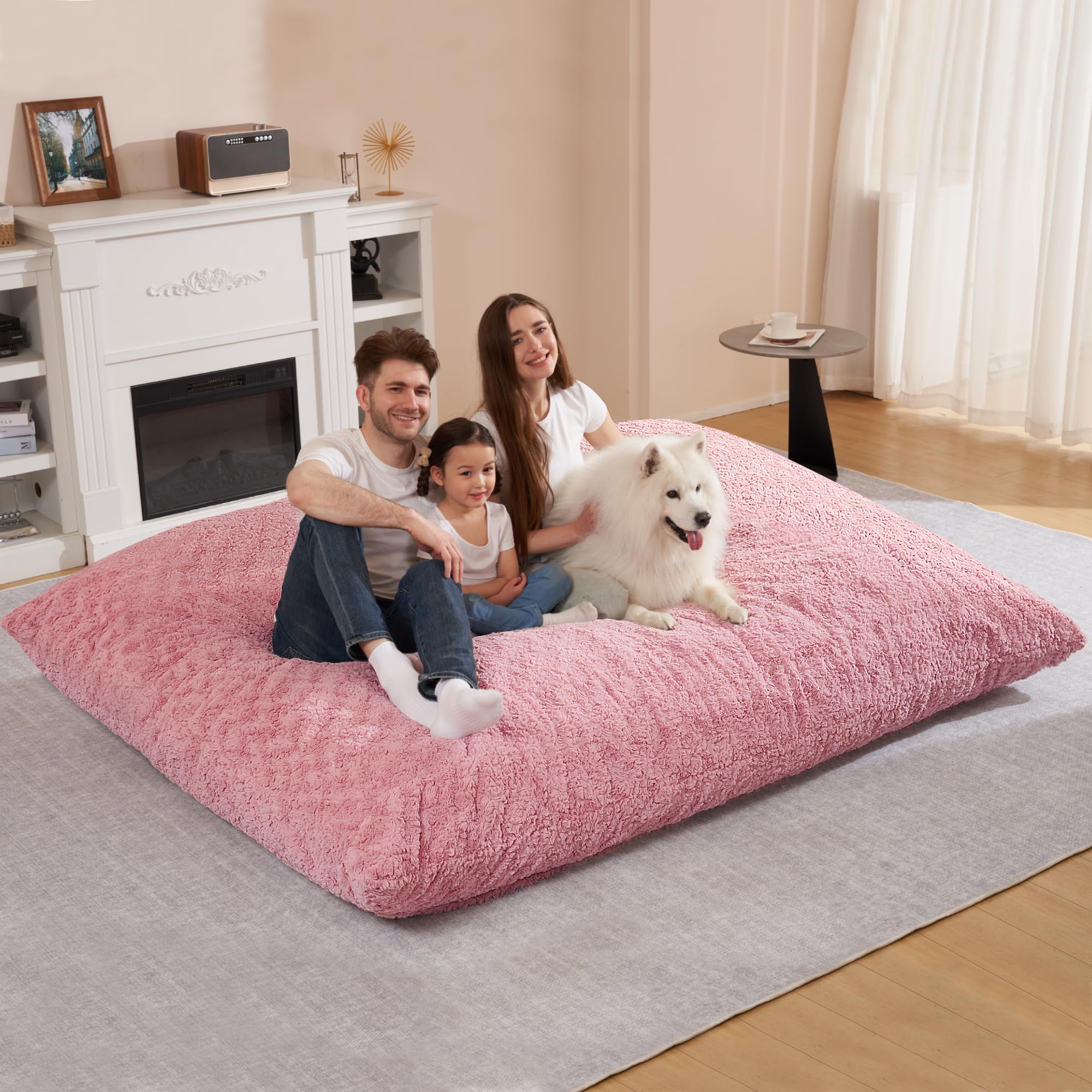 HABUTWAY 4 in 1 Bean Bag Chair with Memory Foam - Giant Faux Fur Sofa for Adults - Machine Washable Pink Bean Bag - Perfect for Living Room, Bedroom & Game Room Relaxation