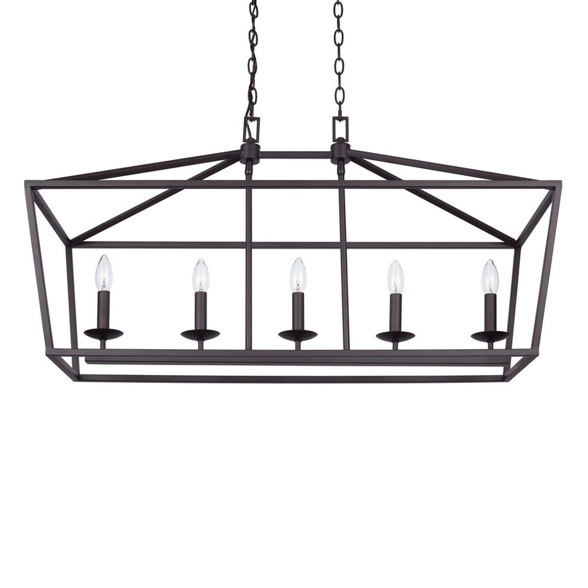 SHAKLAK Weyburn 5-Light Bronze Caged Island Chandelier - Modern Farmhouse Pendant Lighting for Kitchen, Dining Room & Bedroom - Dimmable Industrial Style Ceiling Light Fixture