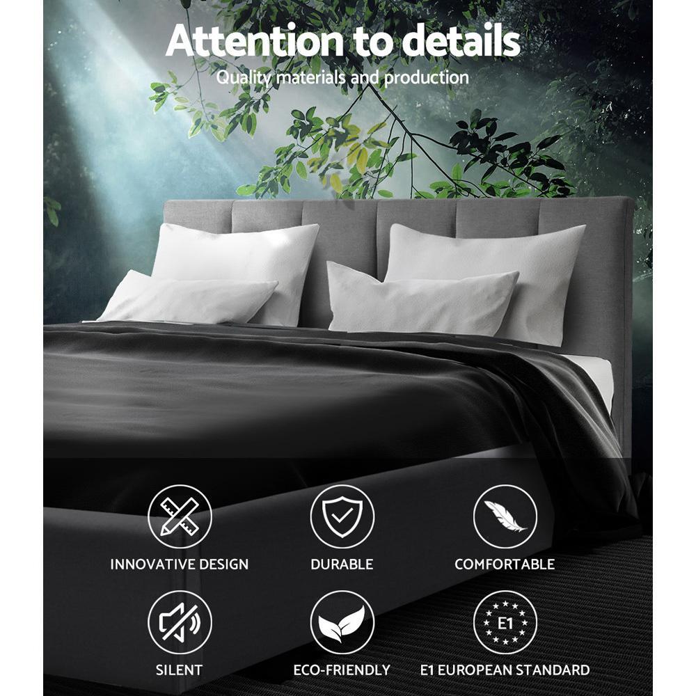 Alma Bed Grey & Gray Bonnell Spring Mattress - Medium Firm Support - Double Package Set for Guest Room & Master Bedroom
