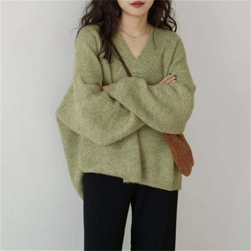 Cozy V-Neck Loose Sweater for Women - Soft Candy Colors Winter Knitwear 1732 | Perfect for Casual Outfits, Office Wear & Weekend Relaxation