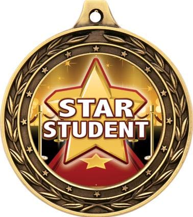 Star Student Gold Duo Medal - 3 Inch Academic Excellence Award for Kids | Education Trophy for Outstanding Achievement | Perfect for School Ceremonies, Graduations & Student Recognition Events