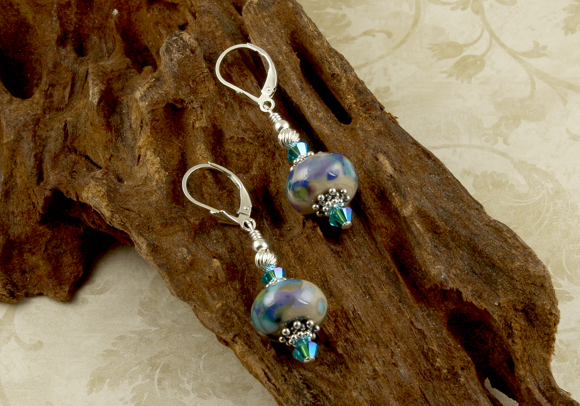 Handmade Blue Watercolor Lampwork Glass Earrings - Elegant Boho Jewelry for Women, Perfect for Parties, Weddings & Everyday Wear